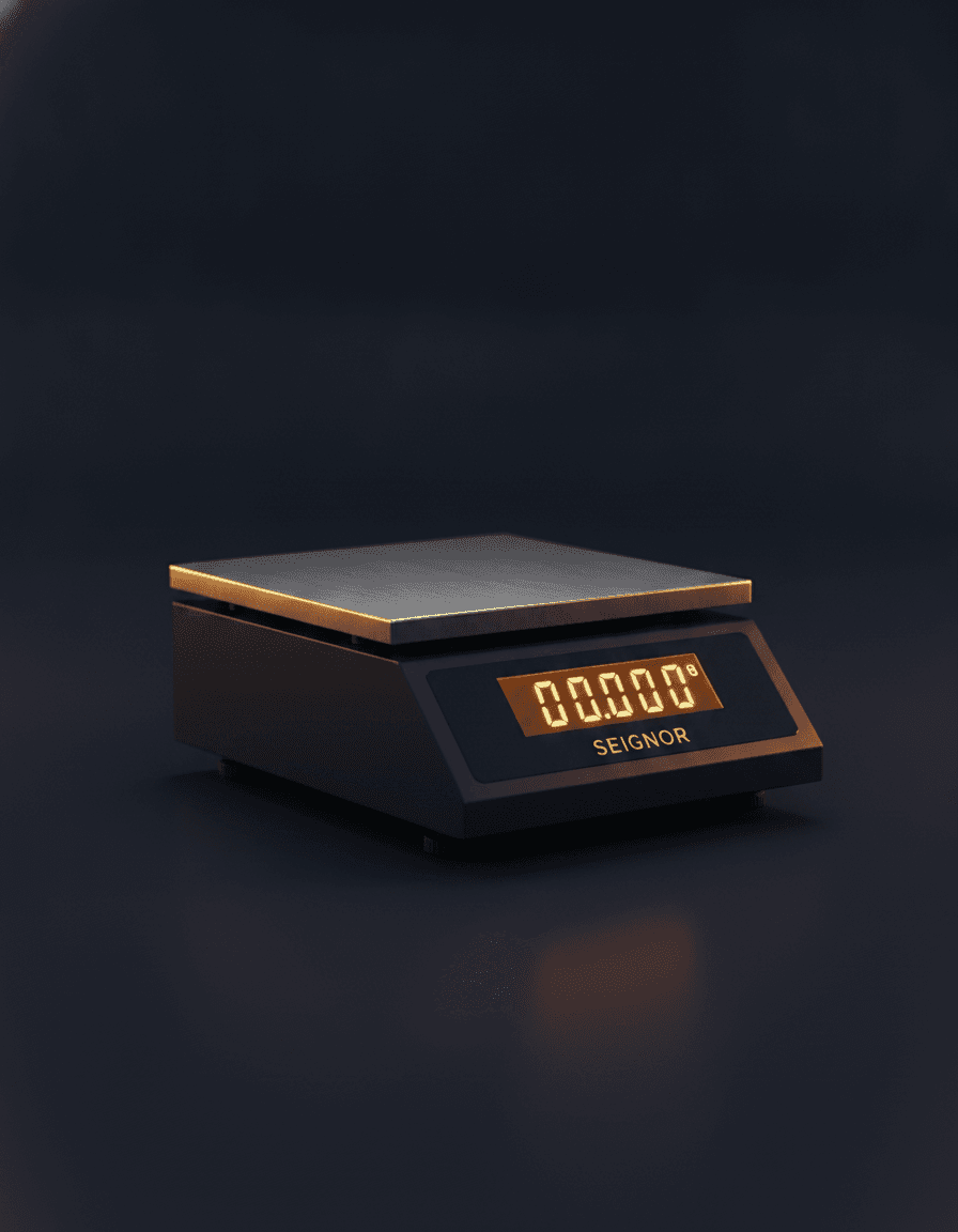 A premium electronic weighing scale, calibrated by Seignor