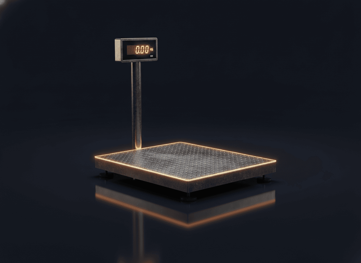 A heavy-duty chequered-deck platform scale with pole indicator