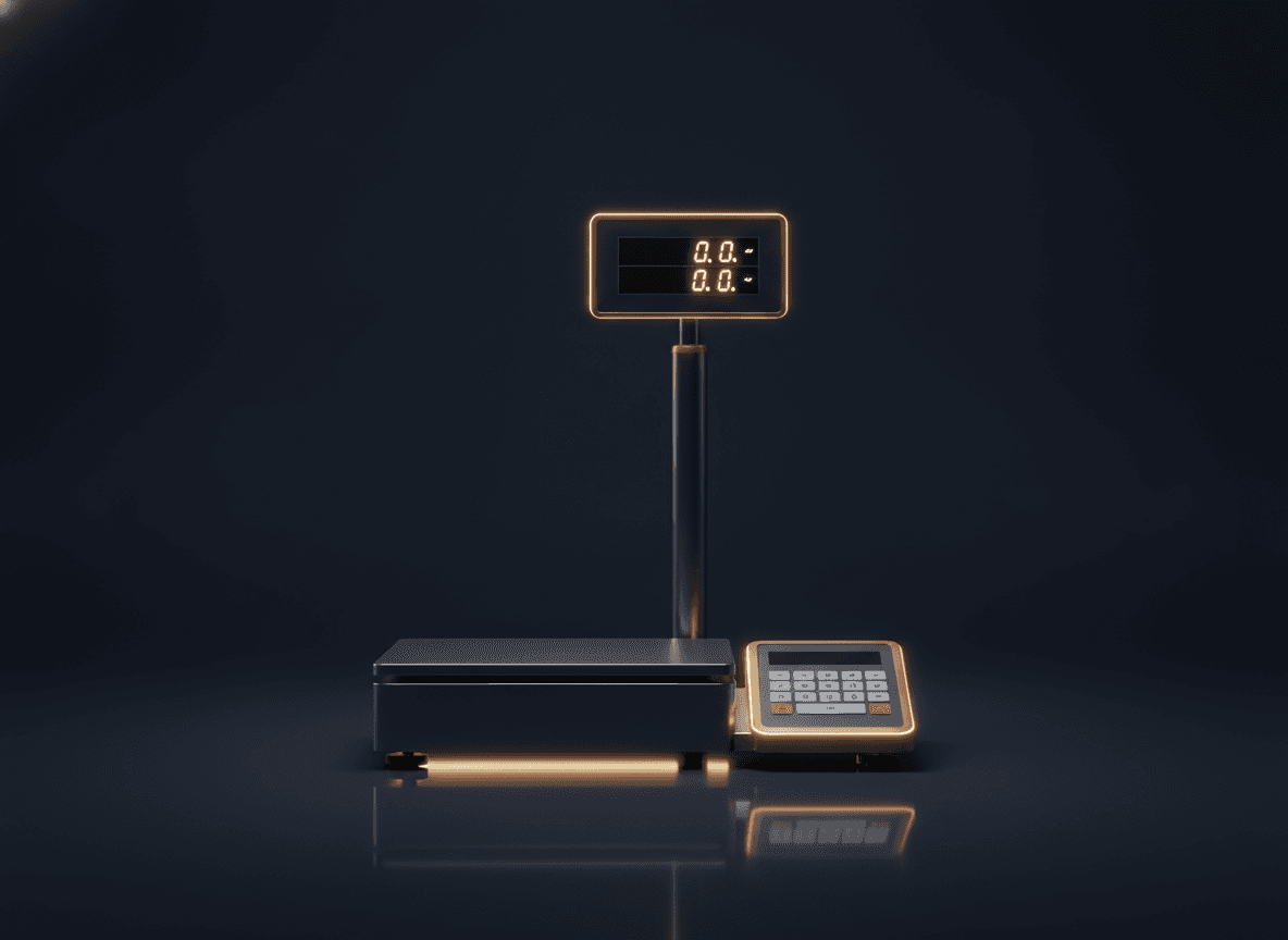 A price-computing retail scale with pole display and keypad